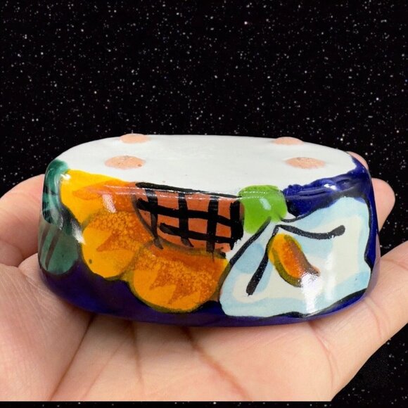 Mexican Pottery Trinket Box Jewelry Storage Box Talavera Pottery Painted Flowers - Picture 11 of 12